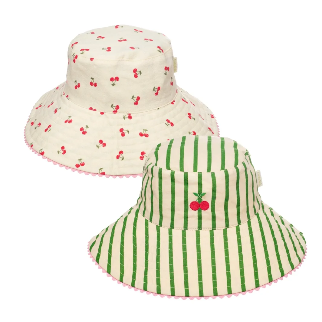Cherry Kiss Stripy Reversible Sun Hat – Двострана летна капа за сонце со цреши 🍒☀️