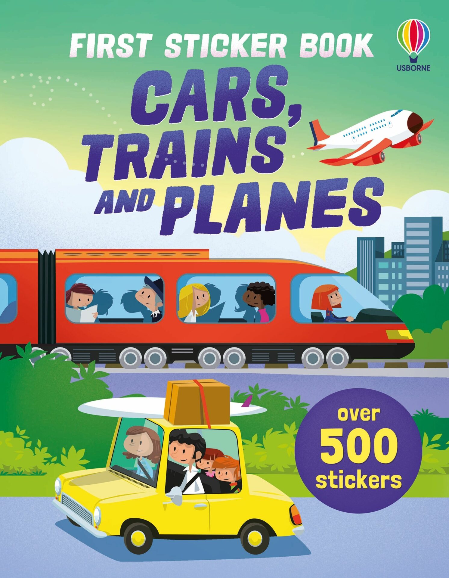 First Sticker Book Cars, Trains and Planes – Автомобили, возови и авиони –  голема книга со стикери